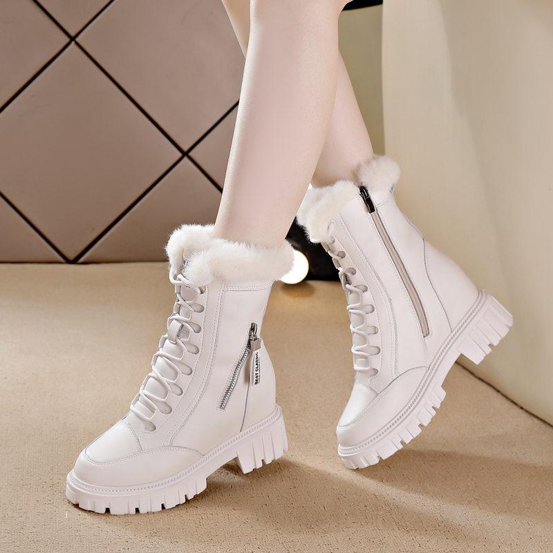 Inner heightening snow boots women's thick-soled casual medium boots fleece thermal cotton boots