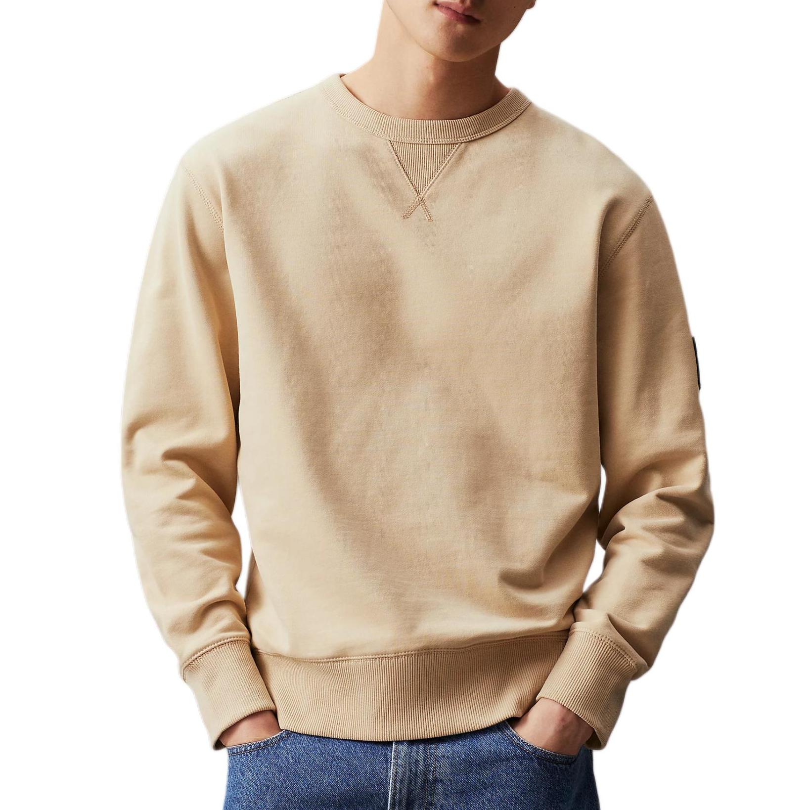 

Calvin Klein Crew Neck Pullover Letter Print Long Sleeve Shirt Men shirts Light-Khaki J30J323426-RAE S
