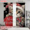 2pcs, plane printing Curtains&Window Treatment Santa Hat Red Cat_ Lantern & Snowflakes Versatile Polyester Fabric (without