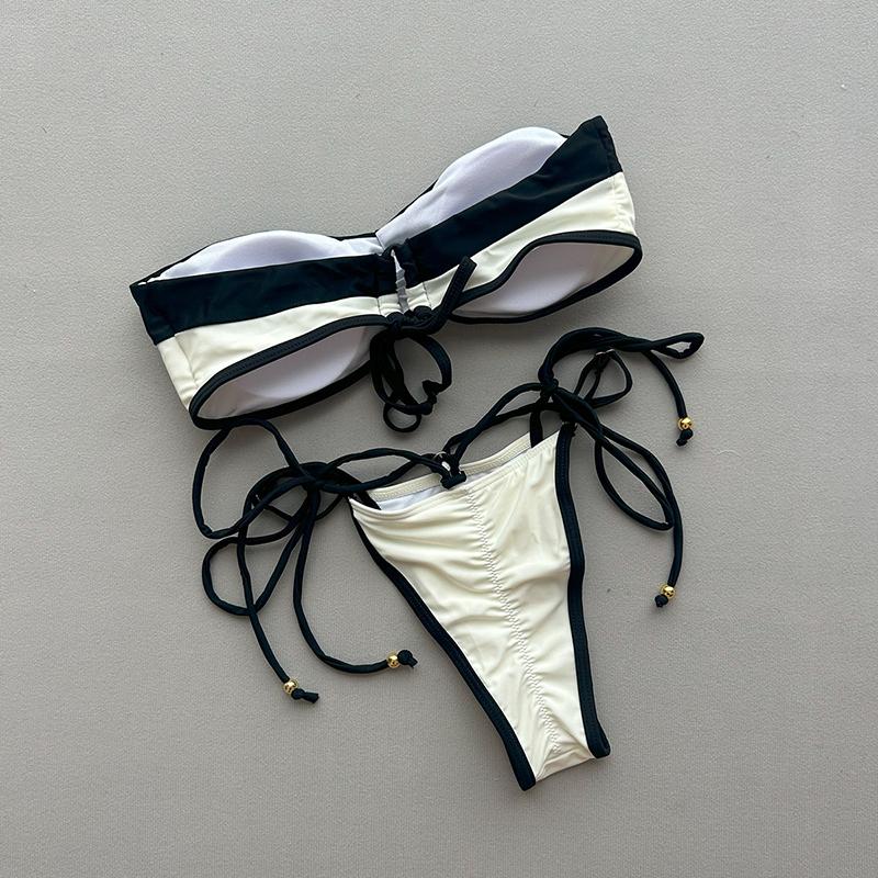 Neue Sexy Bandeau Bikini Sets Badeanzug Für Frauen Sexy Träger-Badebekleidung Weiblich Patchwork Badeanzug Strandbekleidung Schwimmanzug