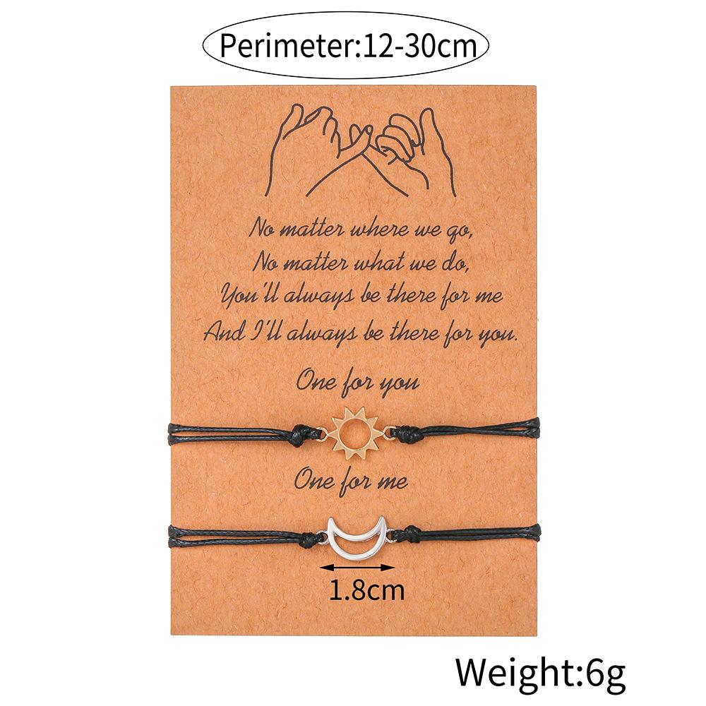 Creative Gold and Silver Mixed Color Sun and Moon Wax Thread Weaving Adjustable Card Couple Bracelet Friend Bracelet