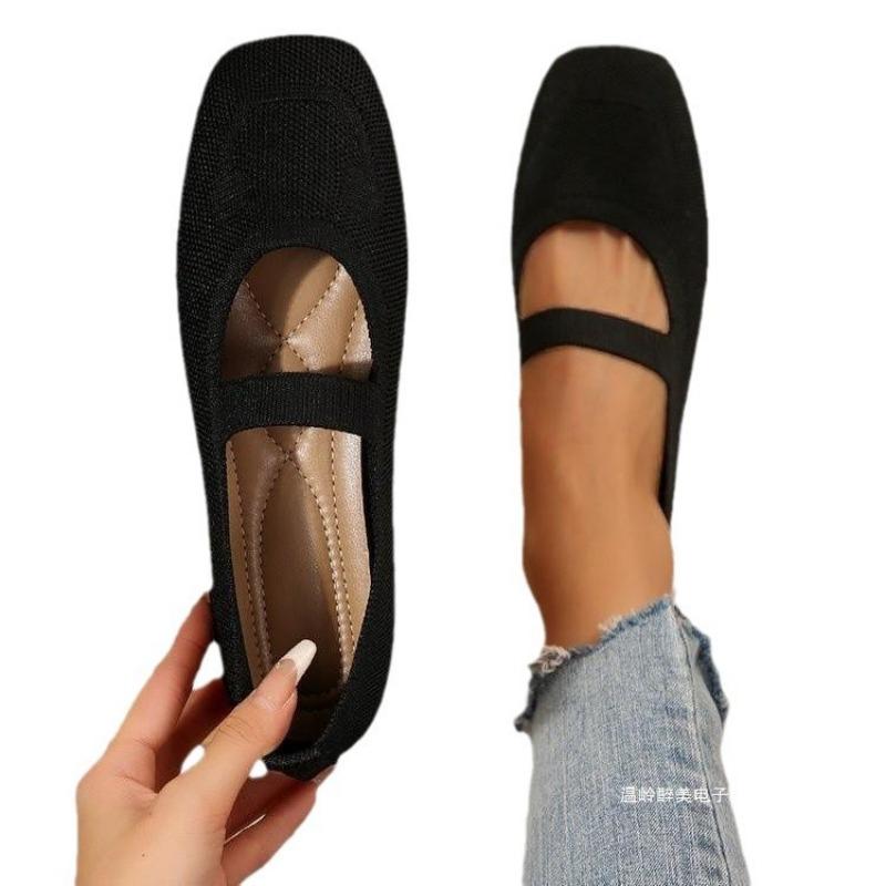 New large size hollow fly-woven flat-soled single shoes women's breathable foot cover four seasons square head work shoes wish