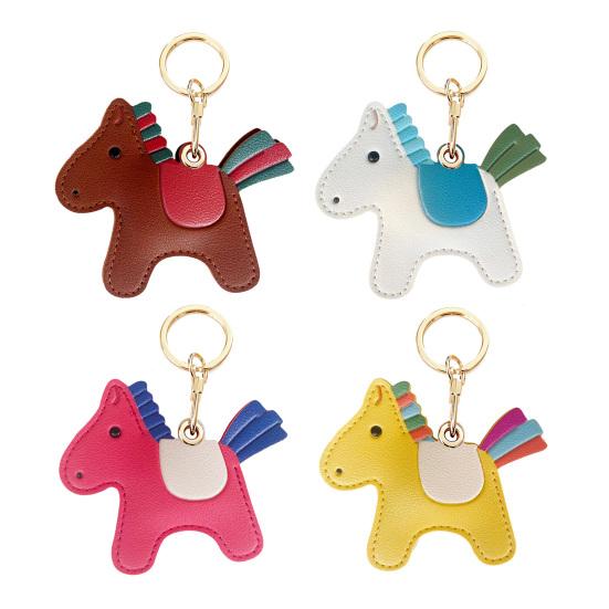 Portachiavi Ciondolo Forma di Cavallo Cartone Animato Portachiavi Portacarte Controllo Accessi Pelle Sintetica Borsa