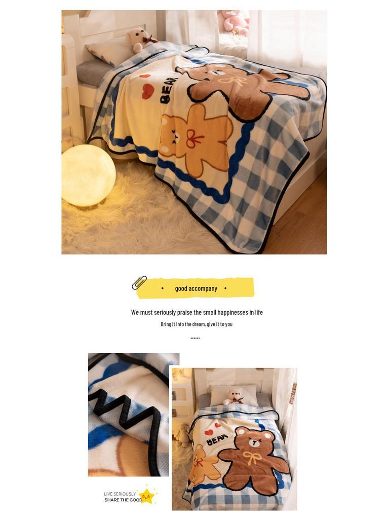 Cartoon Style Flannel Fleece Children's Blanket - Single Layer, All-Season, Small Nap Blanket with Edging