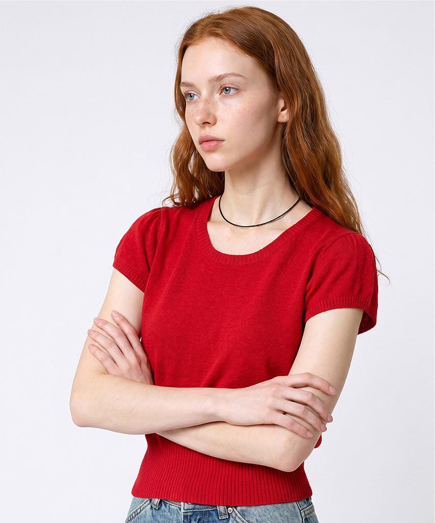 Seuneogeuyu Washable Contrast Mono Scoop Neck Puff Knit_S M