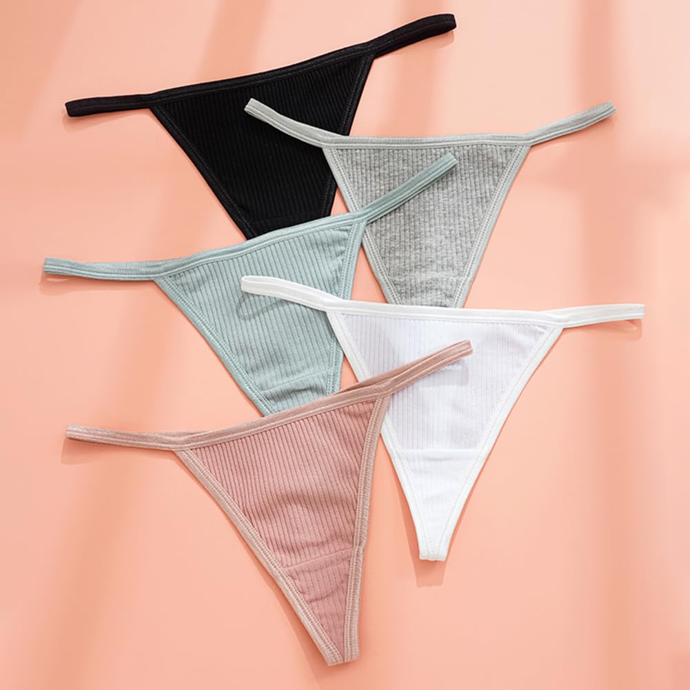 TUOTISI Baumwolle Gerippt Nackt Glückliches Set Damen T-Rücken Höschen, Gestrickt, Niedrige Taille, Dehnbar, Bequem, Rutschfest, Sexy, Bikini, Tanga, Glatt, Haut, Tasche,