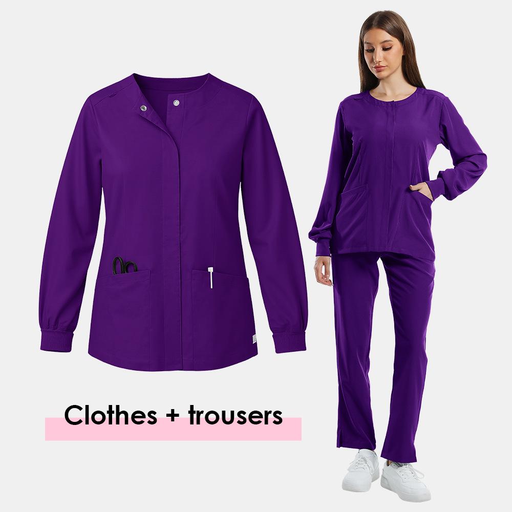 Women's Long Sleeve Stretch Scrub Set - Washable Nurse or Doctor Uniform