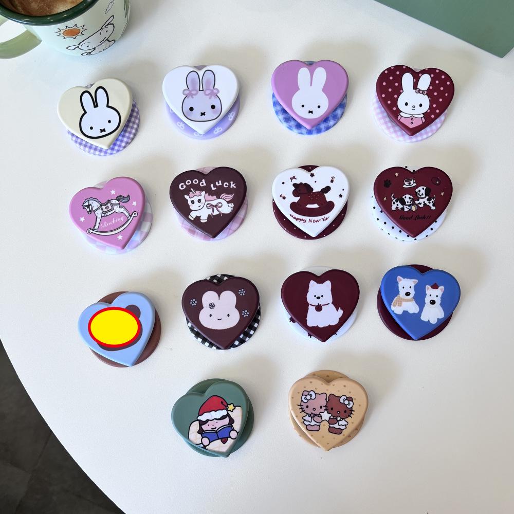 Heart Film Magnetic Phone Holder: Japanese Korean Style, Retractable Airbag Stand, Cartoon Desktop Support. Magnetic Stand