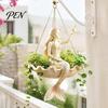 Decorative Succulents Holder for Balcony Ballet Dancer & Mermaid Hanging Planter, Resin Shell-Shaped Flower Pot with Metal Chains, Stylish Decor Patio