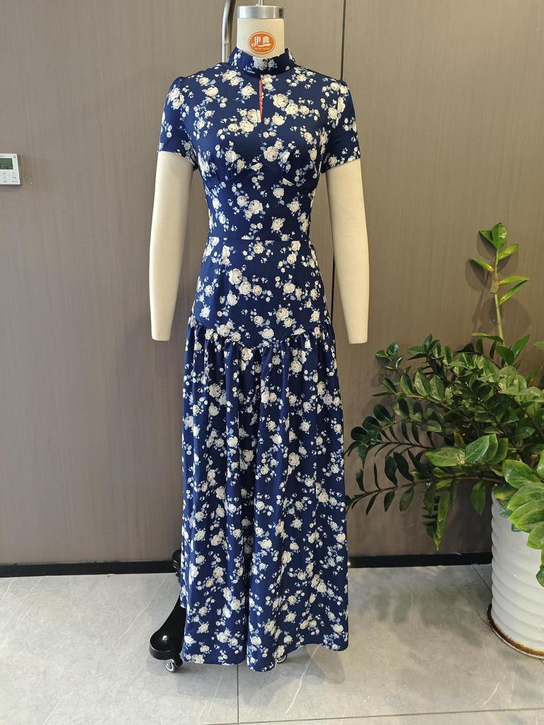 Spring 2026 Women's Fashion: Elegant European and American Plant Print Long Dresses