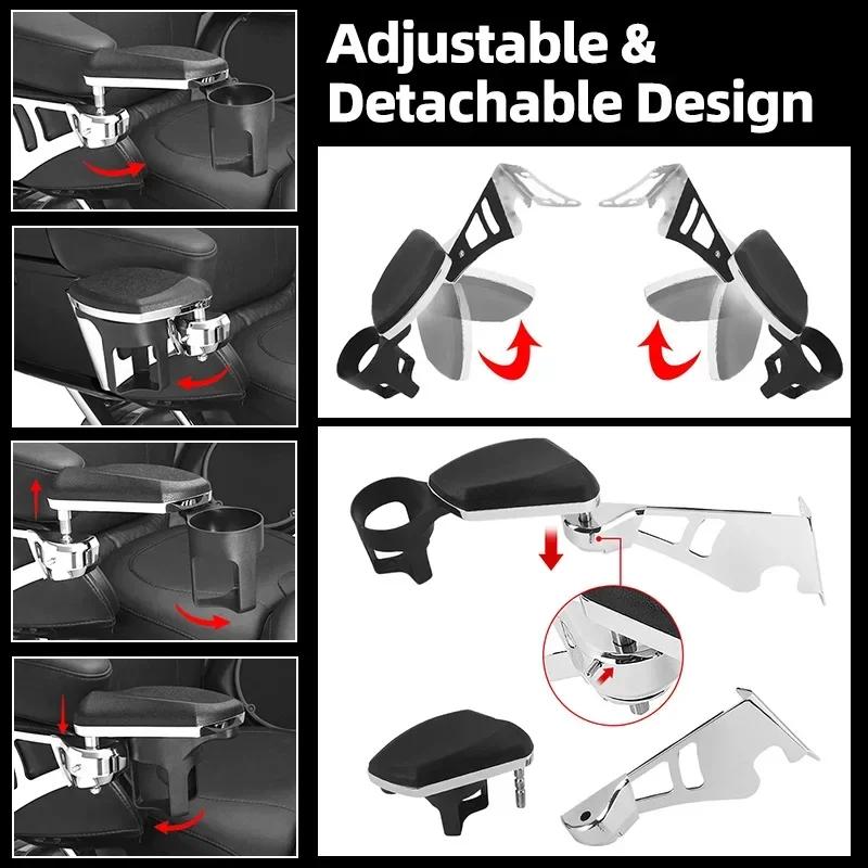 Regulowane tylne podłokietniki dla pasażera motocyklowe z uchwytem na kubek Akcesoria Do Harley Touring Tri Glide Electra Glide 1997-2013
