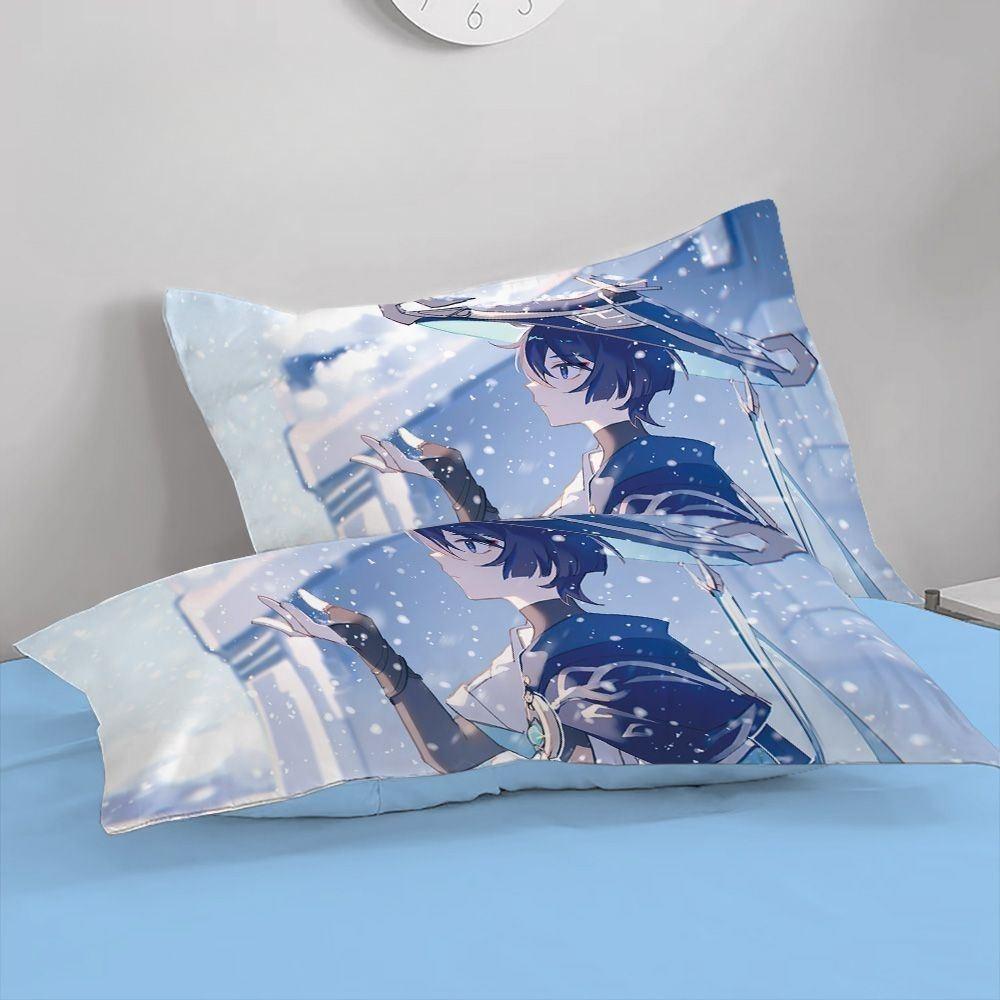 Anime-Figur,Mikrofaser-Bettwäschesets,Kinderbettwäsche mit Reißverschluss,Zimmerdekor,Bettbezug für Jugendliche, Erwachsene, Lila'