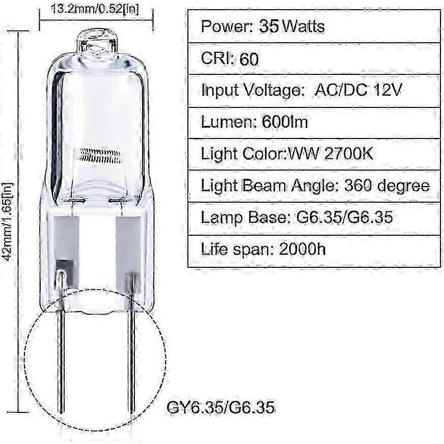10pcs G6.35 Halogen Light Bulb 20W 12V Dimmable 2700K Warm White