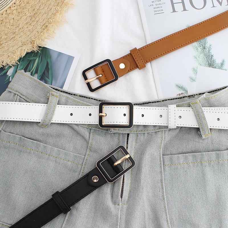 Women'S Paint Square Day Buckle Trendy Jeans Decorative Pu Belt Multi-Color