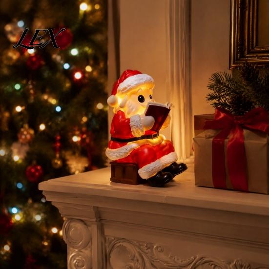 Battery Operated Lamp Santa Claus Night Light, Resin Christmas Tabletop Ornament with Decorative Light for Room Warm LED Lighting, Holiday Bedroom