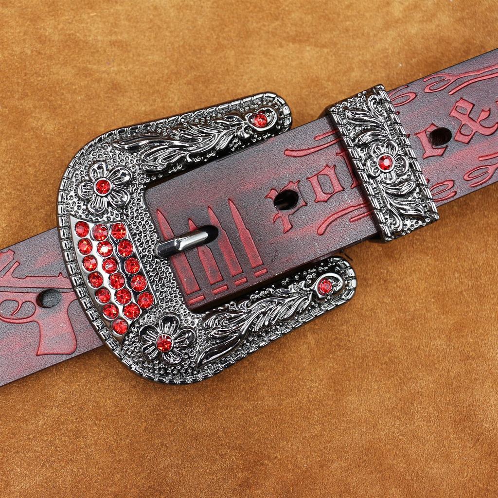 Belt Men'S Leather Embossed Retro Western Pure Cowhide Versatile Soft Belt Casual Jeans Belt