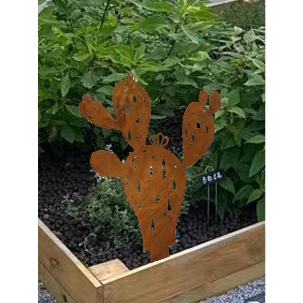 Vintage Farmhouse Iron Cactus Garden Fence Plant Theme Metal Art Decor for Easter Holiday