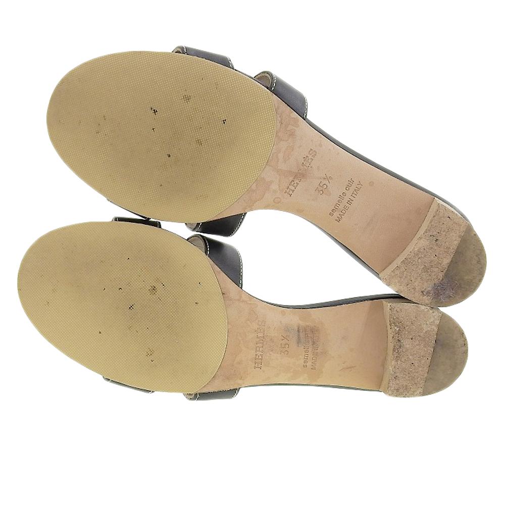 HERMES Oasis Sandals Women's Black Size 35 1/2 shoes black leatherUsed