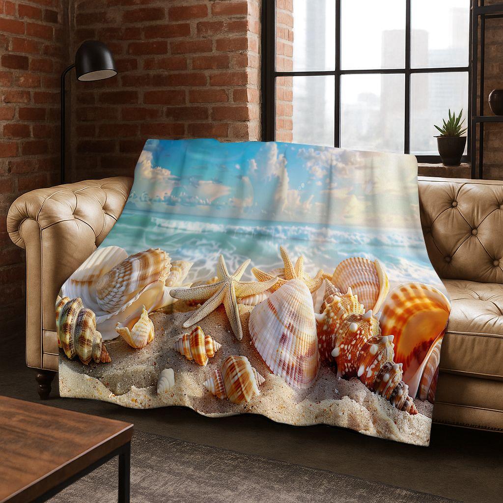 Traum Seestern Muschel Tropischer Strand Seestern Kunst Flanell Decke, Gemütliche Weiche Überwurfdecke für Zuhause Schlafzimmer Bett Sofa Abdeckung Geschenk