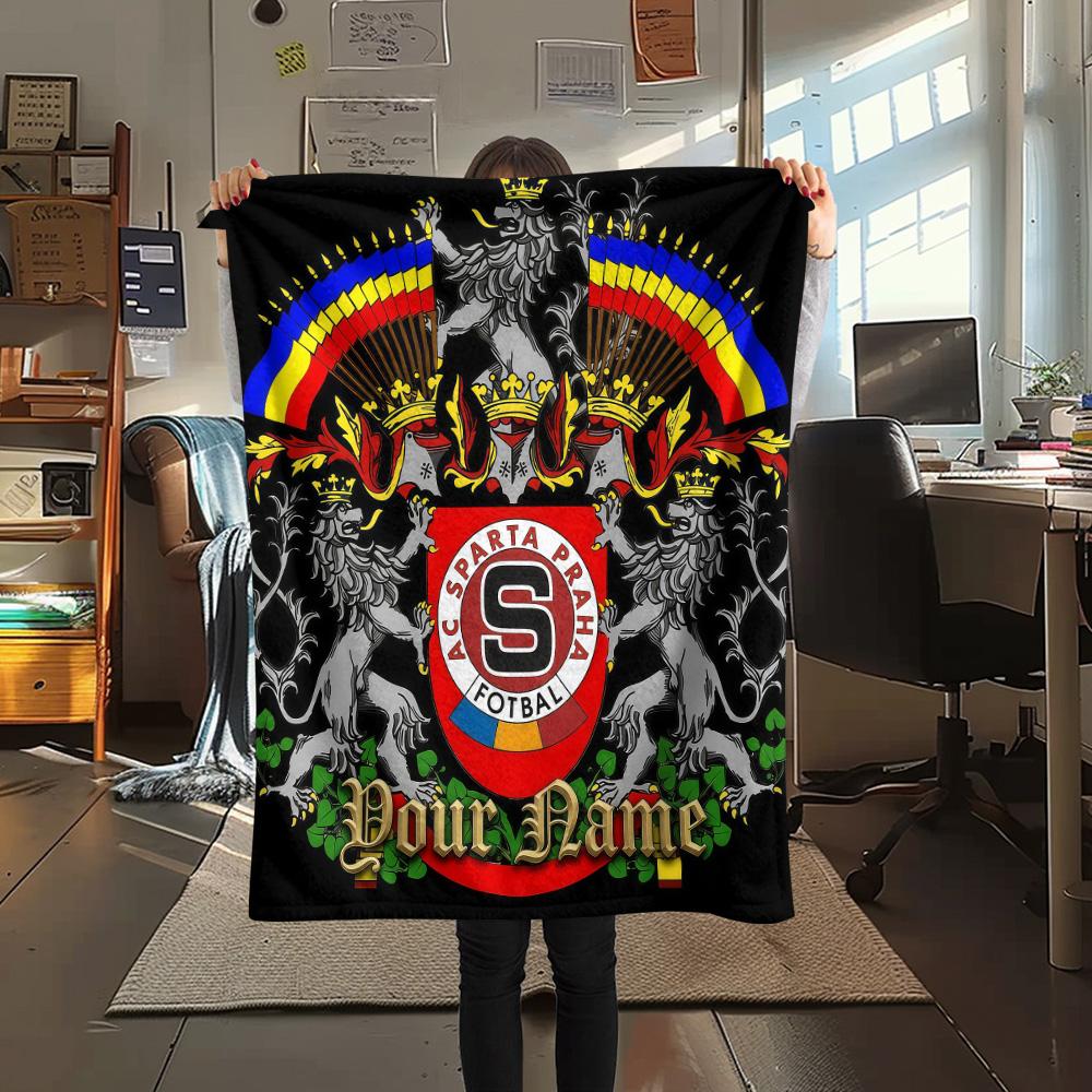 1PC Custom Name AC Sparta Praha Patterned Flannel Blanket Suitable For All Seasons for Home Decor Warmth and Comfort Gifts Holiday Present -HE9
