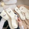 Women's Warm Thermal Mid-Tube Socks - White Lace Cartoon Sausage Dog Design for Autumn/Winter