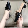Chunky Heeled Women's Slippers Pointed Toe Mid Heels Shoes Elegant Pumps 2025 Summer Fashion Sandals Party Zapatillas De Mujer
