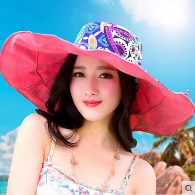 Korean version sun hat women's summer foldable large edge flower cloth hat sun hat double-sided explosion