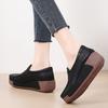Fashion Women Platform Shoes PU Leather Wedge Heels Waterproof Loafers Non-slip Casual Walking Shoes Slip-on Mother Shoes