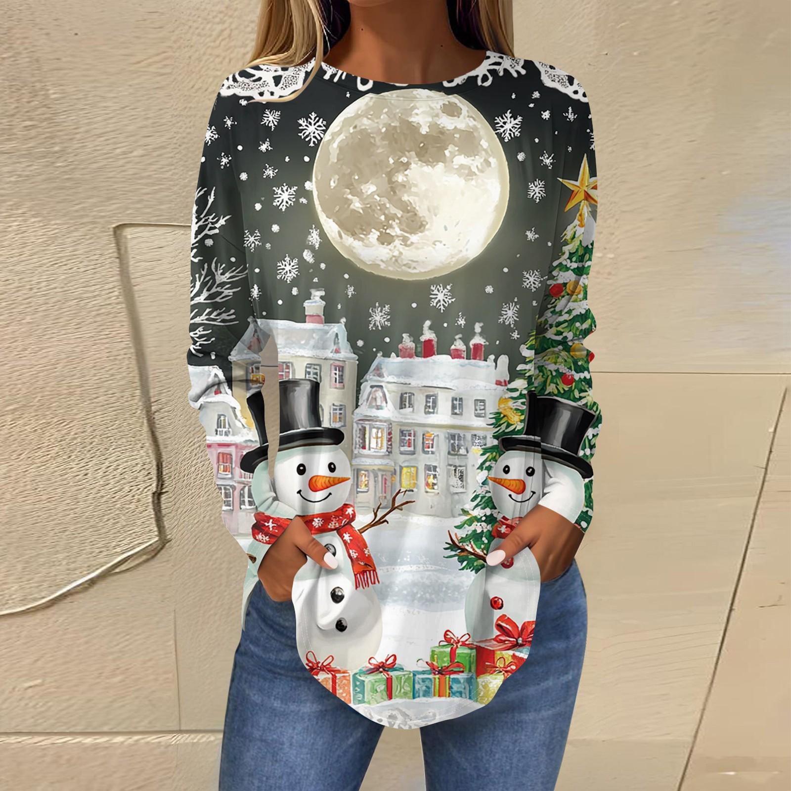 

Женская свободная футболка с длинным рукавом с круглым вырезом и принтом, верхний пуловер M белый