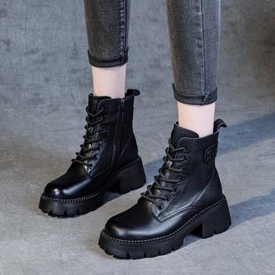 Plateau Martin Stiefel Damen Frühling und Herbst Stiefel Einzelstiefel Hoher Absatz Kleiner Mann mit Rock Kurze Stiefel