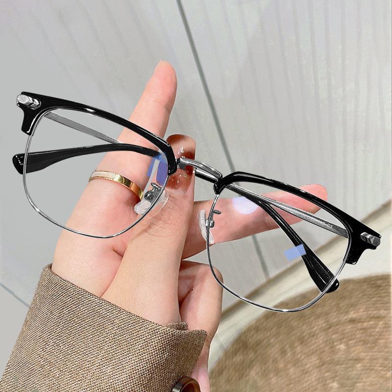 Ultralight Retro Cat Eye Half-Rim Transparent Gray Pure Titanium Eyeglasses Frame for Prescription Lenses