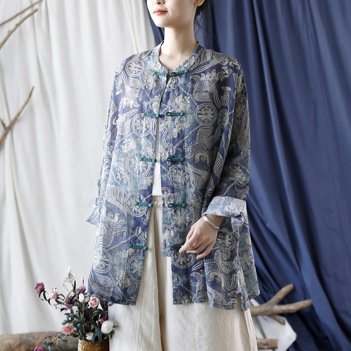 Johnature женские винтажные рубашки Ramie с рукавами «летучая мышь» и цветочным принтом — фото 3