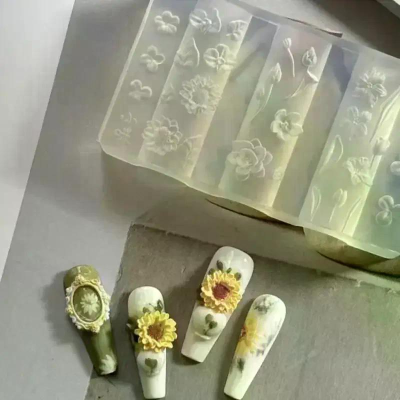 3D Fruit Silicone Nail Mold Sweet Flower Petals DIY Design Manicure Template Carving Nail Art Stencil Soft Stamping Mold Tools