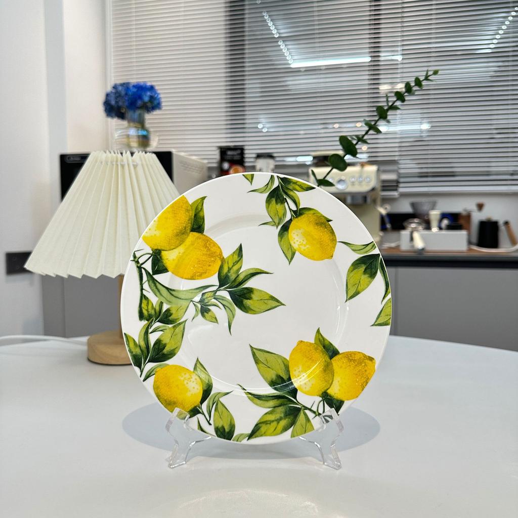 Lemon Pattern Porcelain Plate Ceramic Bowl Hand-painted Round Dinner Plate Fruit Dish Kitchen Plates Japanese Dishes