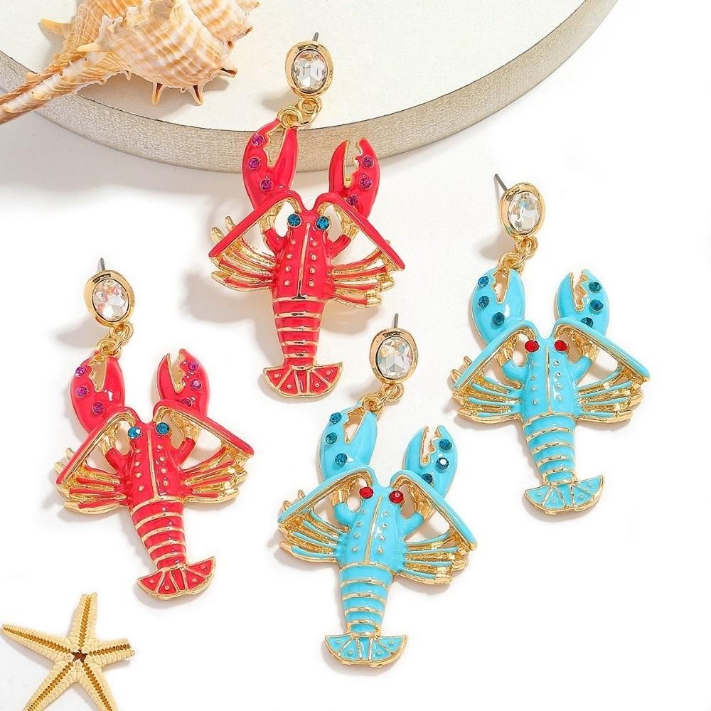 Ocean Series Personalized Earrings Diamond Lobster Decorative Earrings Lobster Earrings  Vacation