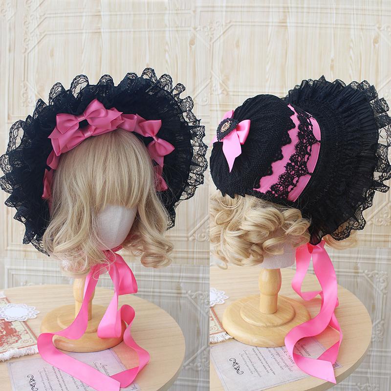 Cappello Gotico Nero Scuro per Ragazza Cappello Vittoriano Vintage Cosplay Lolita Bellissimo Cappello di Pizzo Copricapo