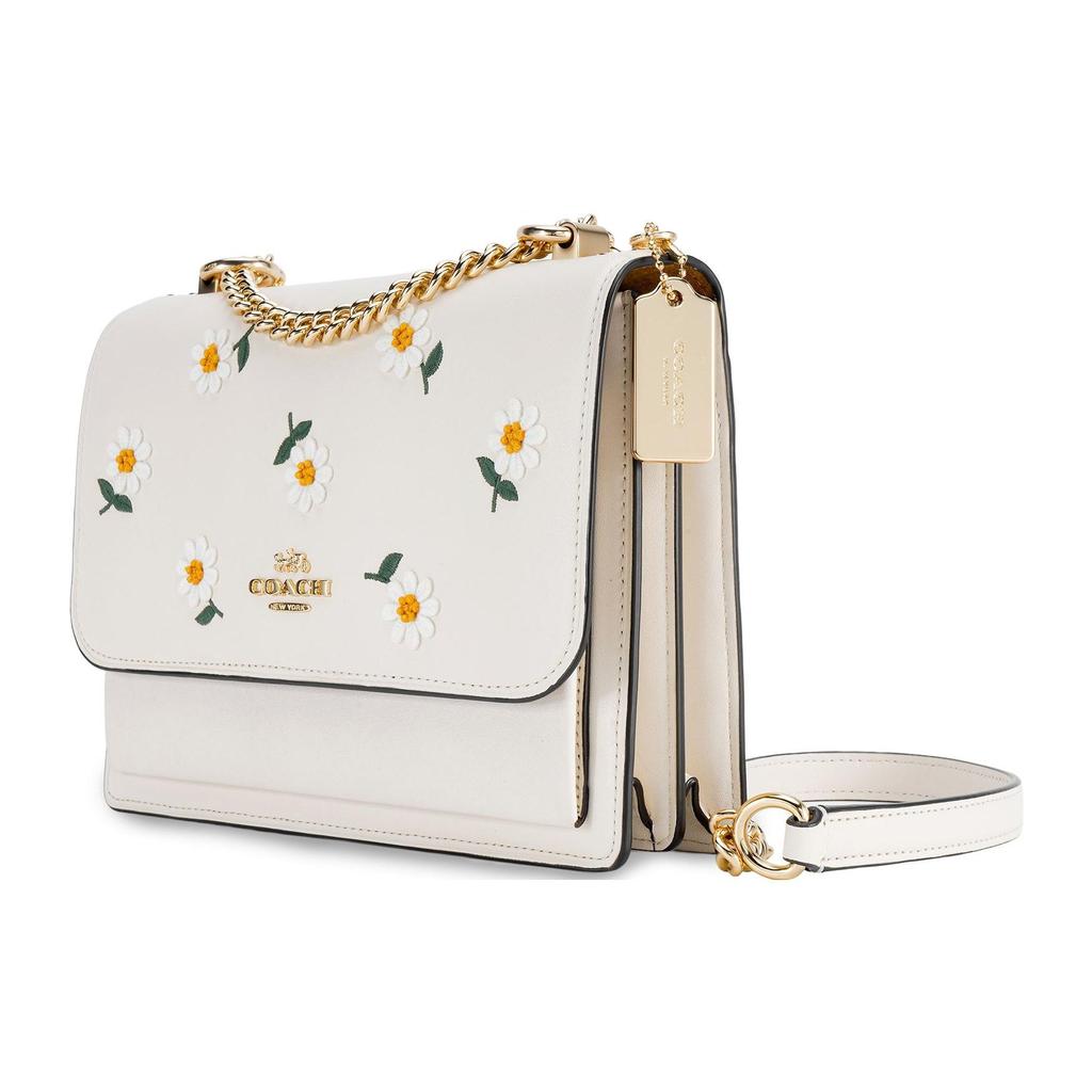 Coach Klare 21 Floral Flap Chain Daisy Embroidery Leather Accordion Shoulder Bag Women Shoulder Bag White C2858-IMCAH