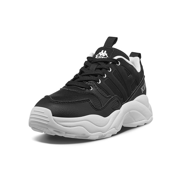 Kappa Fabric Synthetic Leather Comfortable Shock Absorbing Non-Slip Wear-Resistant Low-Top Dad Shoes Women Sneakers Black K0925MM02-990