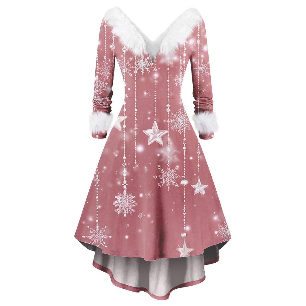 Women's Fashionable Casual Fitted Christmas Print Party Long-Sleeved Dress