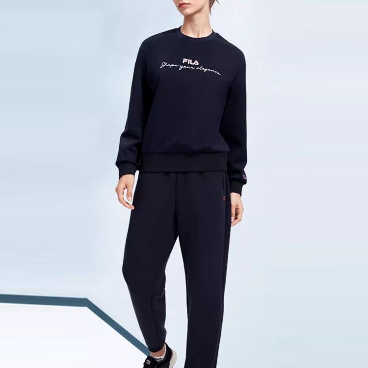 FILA Athletics Solid Color Simple Cuffed Fitness Pants Women pants Dark-Blue A11W311603F-NV