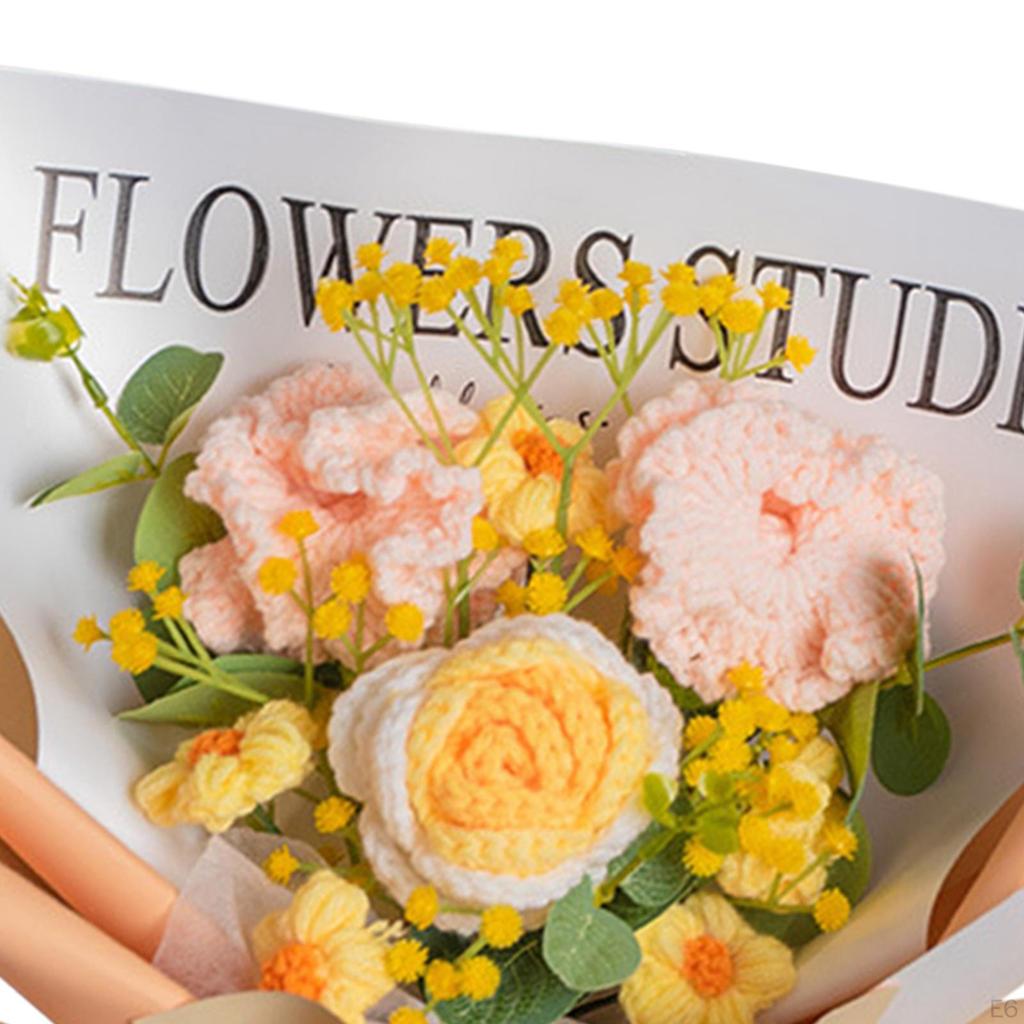 Crochet Bouquet, Handmade Knit Flowers, Artificial Already Made for Valentine's Day,