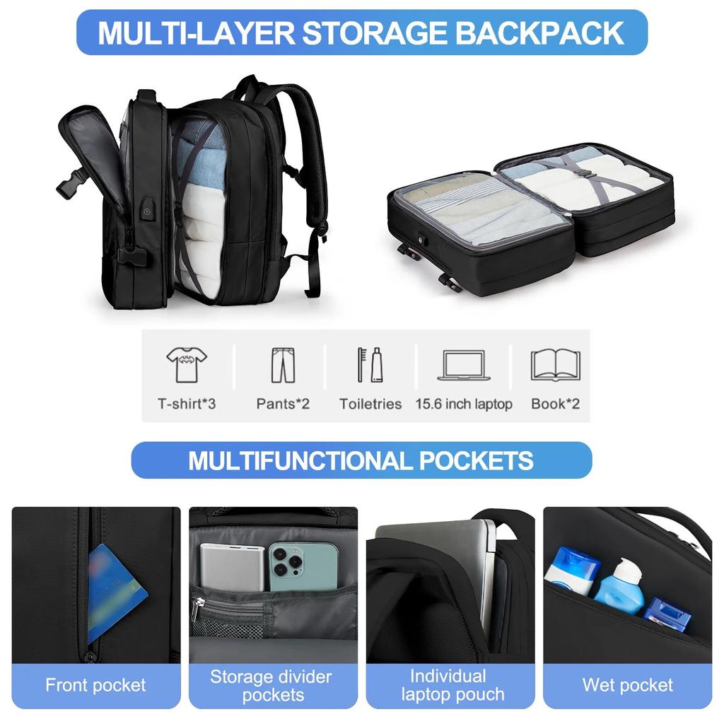 Men's Travel Backpack, Expandable Waterproof Business Backpack, Women School Backpack Students Large School Bag Luggage