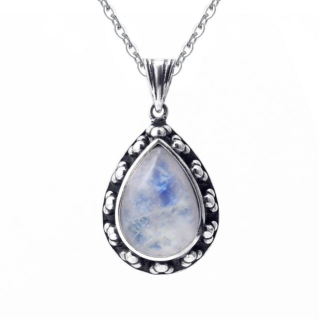 Sterling Silver 925 Pendant Necklace Pear Shape 10x14mm Natural Blue Sandstone Necklace Fashion Jewelry For Women