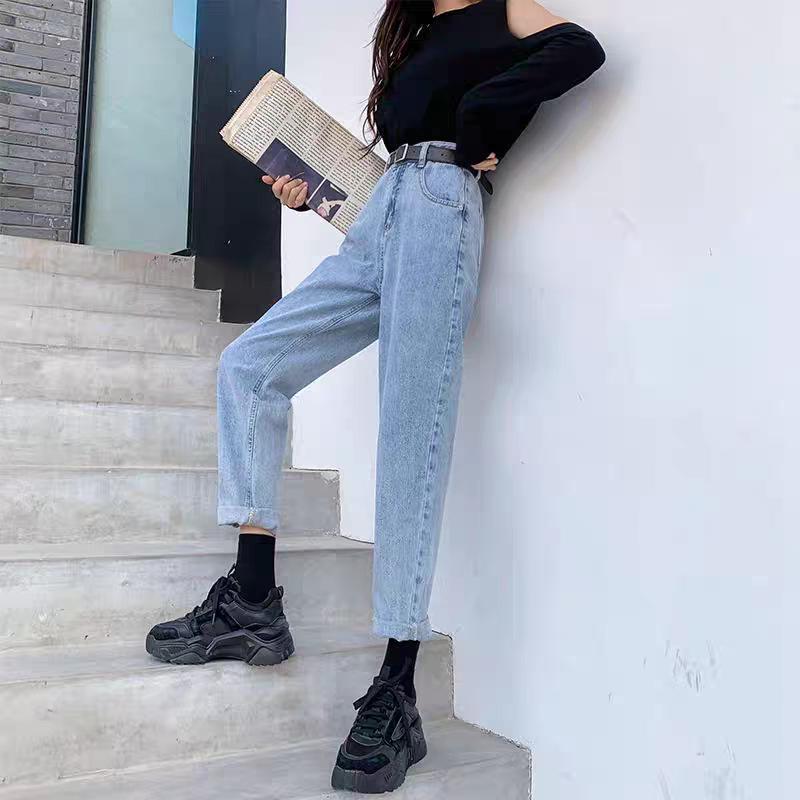 

Женские джинсы прямого кроя с высокой посадкой, однотонные, облегающие, Осень/Зима 2024 Small синий