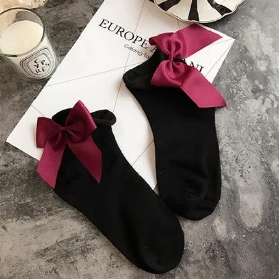 27 Colors Japanese Streetwear Socks Women's Bow Socks Fashion Female Patchwork Candy Color Short Socks Cute Ladies Knot Sokken