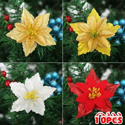 10X Christmas Double Layer Poinsettia Glitter Flower Tree Hanging Xmas Decor
