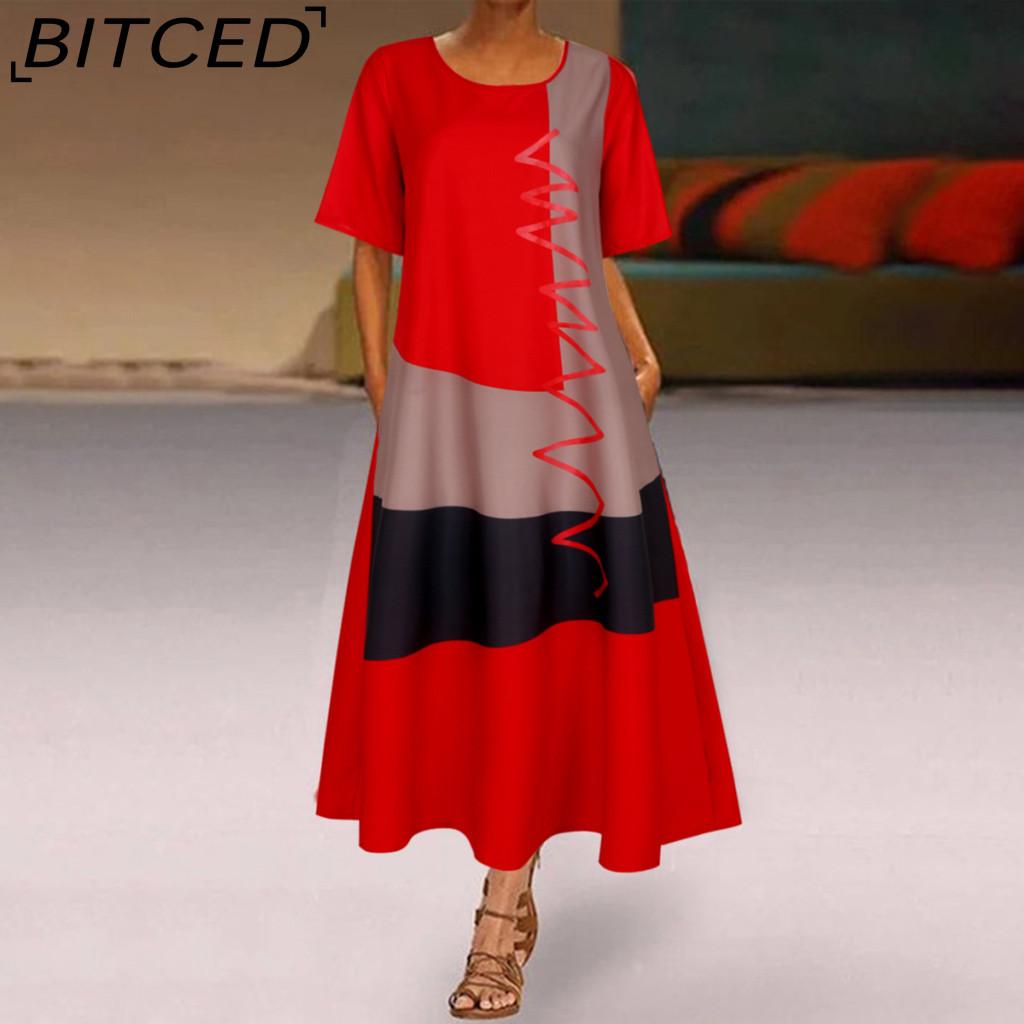 BITCED Women's Fashion Summer Spring Short Sleeve O-Neck Casual Dresses