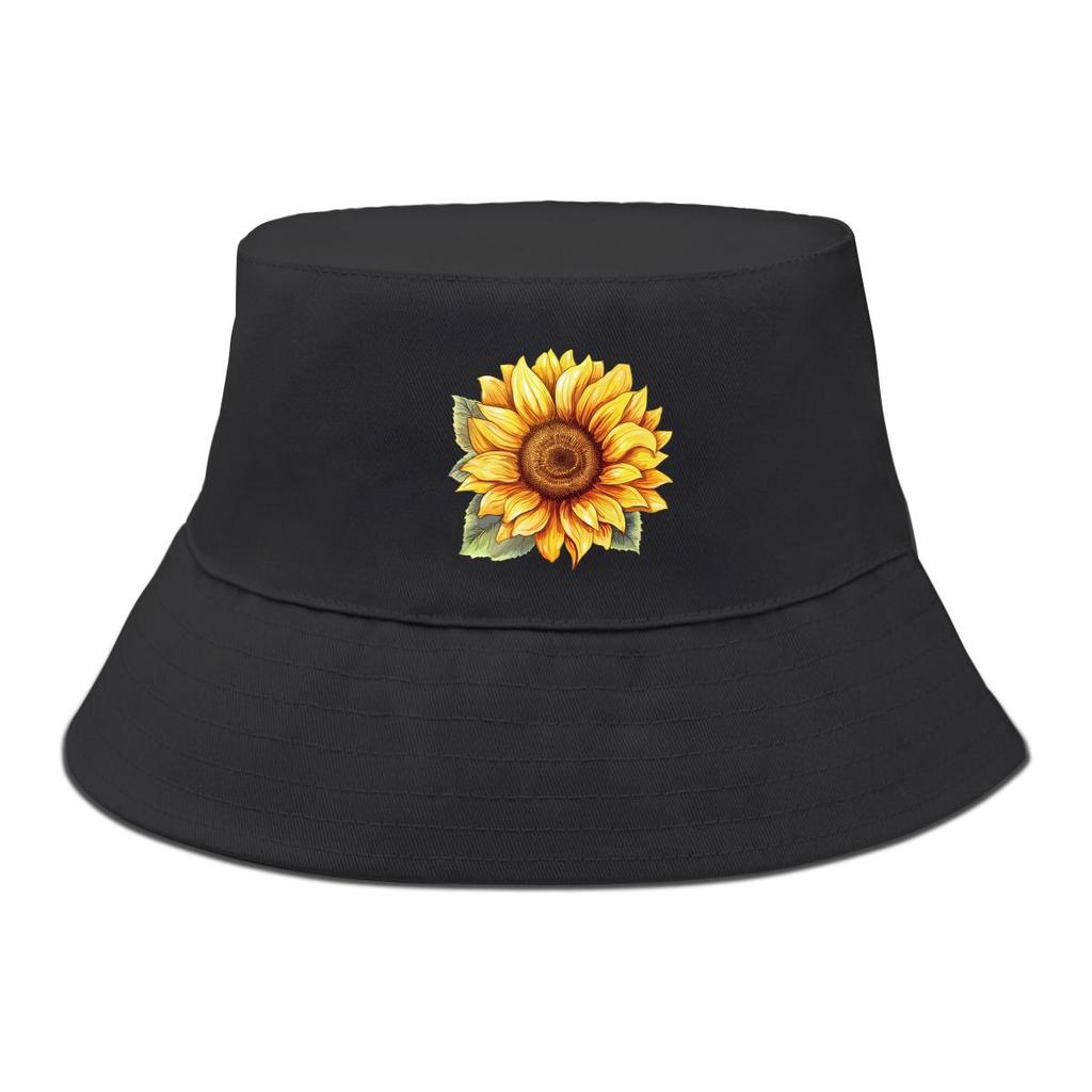 Sunflower Print Bucket Hat , Flower Fisherman Hat Trendy Simple Sun Protection Fishing Cap