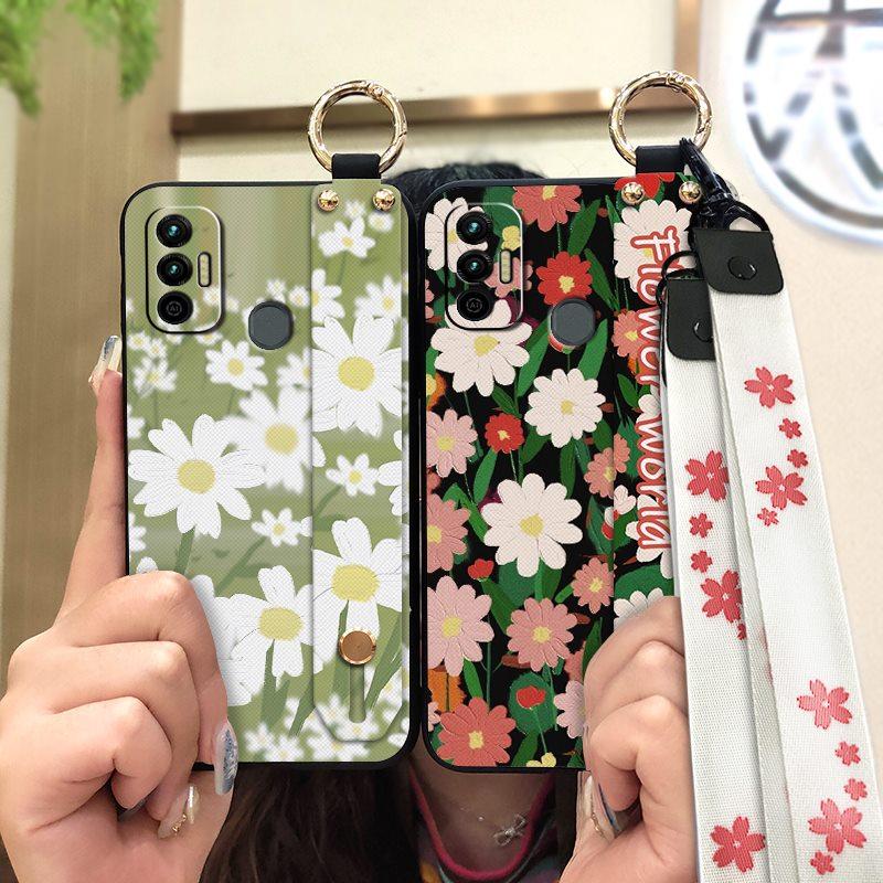 Lanyard Wristband Phone Case For Tecno Spark 7/Spark7T Anti-dust Wrist Strap Protective Ring Silicone Fashion Design