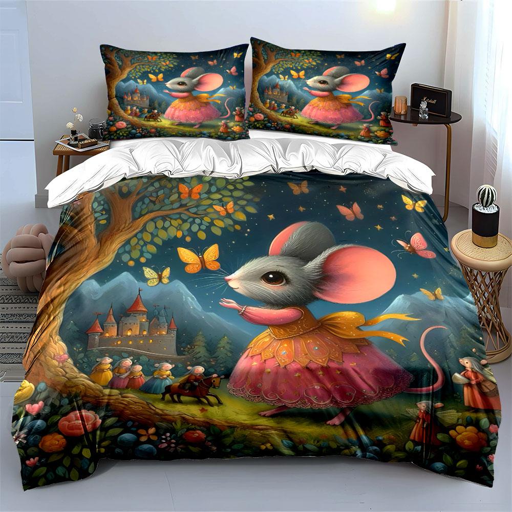 Whimsical Mouse Fairyland Adventure Bedding sets Duvet covers Pillowcases(1* Duvet Cover 2* Pillowcases without duvet insert)
